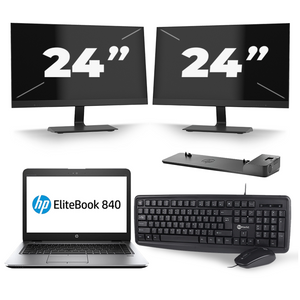 HP EliteBook 840 G1 - Intel Core i7-4e Generatie - 14 inch - 8GB RAM - 240GB SSD - Windows 11 + 2x 24 inch Monitor