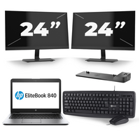 HP EliteBook 840 G1 - Intel Core i7-4e Generatie - 14 inch - 8GB RAM - 240GB SSD - Windows 11 + 2x 24 inch Monitor