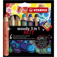 Kleurpotloden STABILO 880 woody 3 in 1 Arty incl puntenslijper ass 6st