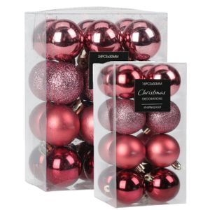 Kleine kerstballen - 40x st - 3 en 5 cm - roze - kunststof - kerstversiering