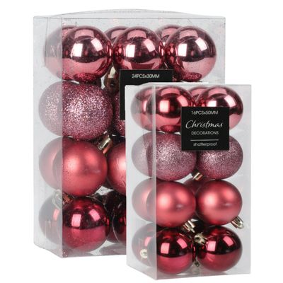 Kleine kerstballen - 40x st - 3 en 5 cm - roze - kunststof - kerstversiering