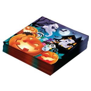 Halloween/horror pompoen servetten - 12x - oranje - papier - 33 x 33 cm   -