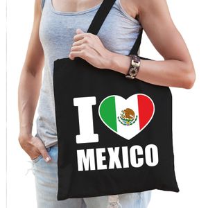 Katoenen Mexicaans tasje I love Mexico zwart