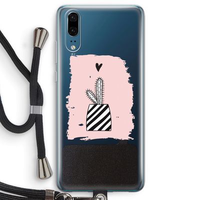 Zwart-wit cactus: Huawei P20 Transparant Hoesje met koord