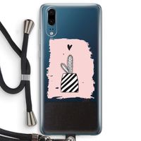 Zwart-wit cactus: Huawei P20 Transparant Hoesje met koord