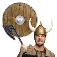 Viking verkleedkleding set - 3 delig - heren - helm met hoorns - Schild - Hakbijl van 46 cm