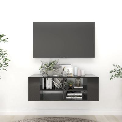 Tv-wandmeubel 102x35x35 cm spaanplaat hoogglans zwart