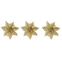 6x stuks decoratie bloemen kerstster goud glitter op clip 15 cm - thumbnail