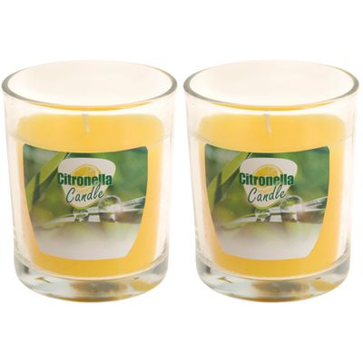 2x stuks citronella glazen tafelkaarsen geel 7 x 8 cm