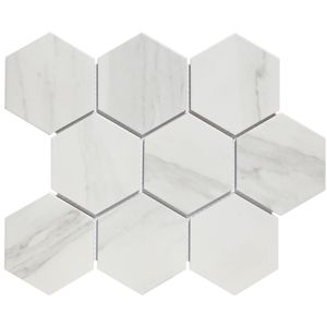 The Mosaic Factory Barcelona grote hexagon mozaïek tegels 26x30 carrara white