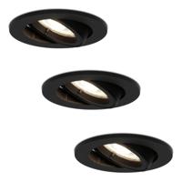 Set van 3 Oslo LED inbouwspot - 4 Watt 345 Lumen - 4000K Neutraal wit - GU10 - Dimbaar - Rond - Kantelbaar - IP20 Stofdicht - Zwart