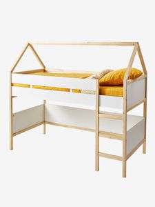 Halfhoog bed Cabane wit/hout