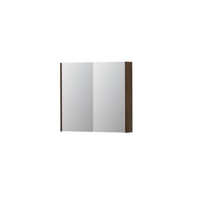 INK SPK2 Spiegelkast - 80x14x74cm - 2 deuren - dubbelzijdige Spiegel - schakelaar en stopcontact - MDF Fineer Chocolate 1105223