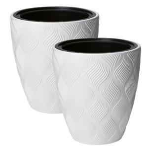 Form Plastic Plantenpot/bloempot Flow - 2x - kunststof - ivoor wit - D30 x H32 cm - met binnenpot