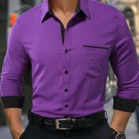 Bon&Bon Men's Dark Grey Long Sleeve Pocket Casual Shirt | Regular Fit Purple / L