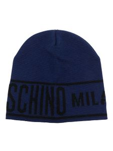 Moschino logo-intarsia knitted beanie - Bleu