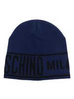 Moschino logo-intarsia knitted beanie - Bleu - thumbnail