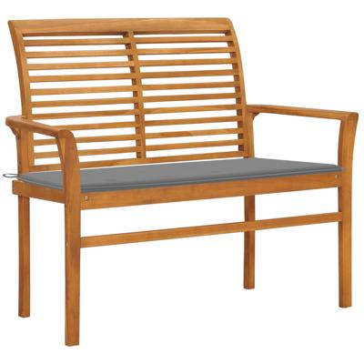 Tuinbank met grijs kussen 112 cm massief teakhout