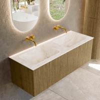 Badmeubel Mondiaz Kurve-Dlux | 130 cm cm | Meubelkleur Dusk | Wastafelkleur Frappe | Solid surface | Wasbak beiden zijden spoelbak | Zonder kraangat(en)