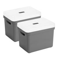 Sunware Opbergbox met transparante deksel - 2x stuks - antraciet - 18L - kunststof - 35x25x24cm