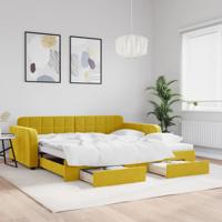 Slaapbank met onderschuifbed en lades 100x200 cm fluweel geel