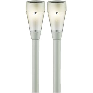 Set van 10x stuks solar tuinlamp/prikspot zilver op zonne-energie 32 cm