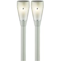 Set van 10x stuks solar tuinlamp/prikspot zilver op zonne-energie 32 cm - thumbnail