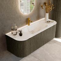 Badmeubel Mondiaz Kurve-Dlux | 130 cm cm | Meubelkleur Shadow | Wastafelkleur Frappe | Solid surface | Wasbak midden spoelbak | 1 kraangat