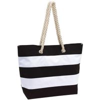 Zwart/witte polyester strandtas gestreept met klittenband 47 cm   - - thumbnail