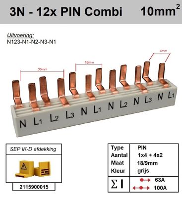 RCD36 Kamrail 3F N voor 4 afgaande groepen 230V 2 polig P14012G40