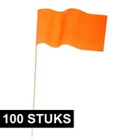 100x Oranje papieren zwaaivlaggetjes - thumbnail