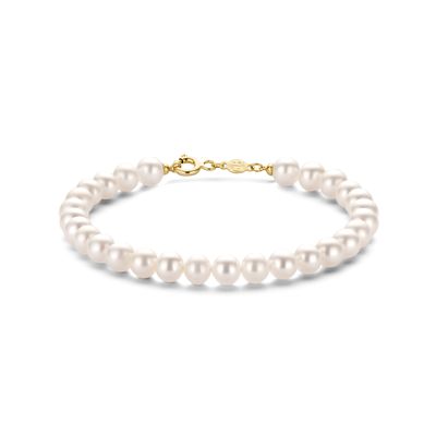 Armband geelgoud-parel goudkleurig-wit 6 mm 19 cm