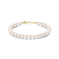 Armband geelgoud-parel goudkleurig-wit 6 mm 19 cm
