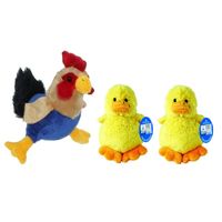 Pluche kippen/hanen knuffel van 20 cm met twee gele pluche kuikens 16 cm - Feestdecoratievoorwerp - thumbnail