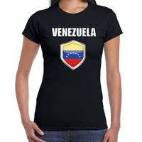 Venezuela landen supporter t-shirt met Venezolaanse vlag schild zwart dames