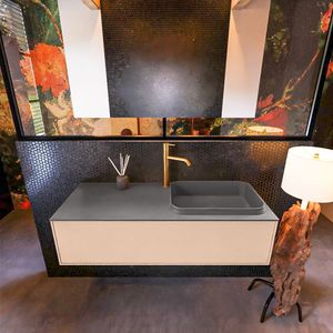Badkamermeubelset Mondiaz Erin 120 cm met 1 Lade met RIDGE Wastafel Rechts Dark grey met 1 kraangat Greeploos Mat Rosee