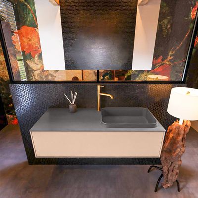 Badkamermeubelset Mondiaz Erin 120 cm met 1 Lade met RIDGE Wastafel Rechts Dark grey met 1 kraangat Greeploos Mat Rosee