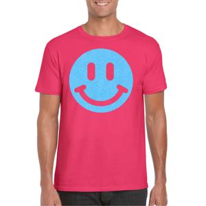 Verkleed T-shirt voor heren - Smile Emoticon - roze - carnaval/foute party - feestkleding