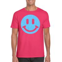 Verkleed T-shirt voor heren - Smile Emoticon - roze - carnaval/foute party - feestkleding - thumbnail