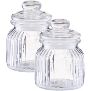 Zeller Voorraadpot - 2x - glas - 600 ml - relief - 11 x 14,5 cm - rond - bewaarpot
