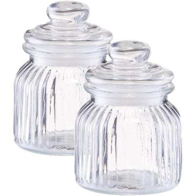 Zeller Voorraadpot - 2x - glas - 600 ml - relief - 11 x 14,5 cm - rond - bewaarpot