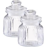Zeller Voorraadpot - 2x - glas - 600 ml - relief - 11 x 14,5 cm - rond - bewaarpot