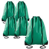 Sport gymtas/draagtas met rijgkoord - 5x - grasgroen - 34 x 44 cm - polyester - verstevigde hoeken