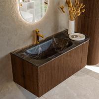 Badmeubel Mondiaz Kurve-Dlux | 105 cm | Meubelkleur Walnut | Wastafelkleur Lava | Solid surface | Links spoelbak | 1 kraangat