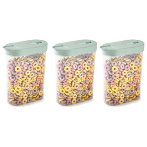 Voedselcontainer strooibus - 3x - mintgroen - inhoud 1 liter - kunststof - 15 x 7 x 19 cm