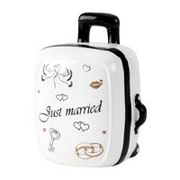 Spaarpot voor volwassenen Just Married - Keramiek - koffer in bruiloft thema - 15 x 12 cm - thumbnail
