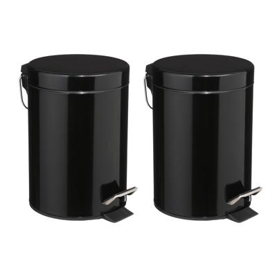 5Five Pedaalemmer - 2x - zwart - metaal - 3L - 17 x 25 cm - prullenbak