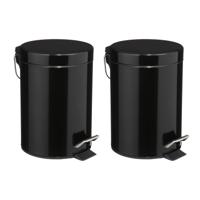 5Five Pedaalemmer - 2x - zwart - metaal - 3L - 17 x 25 cm - prullenbak 5Five Pedaalemmer - 2x - zwart - metaal - 3L - 17 x 25 cm - prullenbak