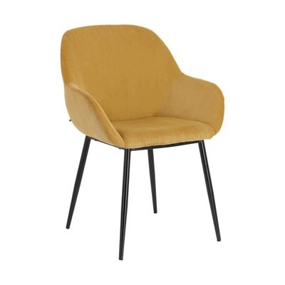 Kave Home Konna eetkamerstoel rib Mosterd poot zwart