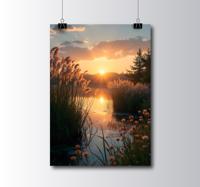 Zonsondergang over het meer realistische fotoposter